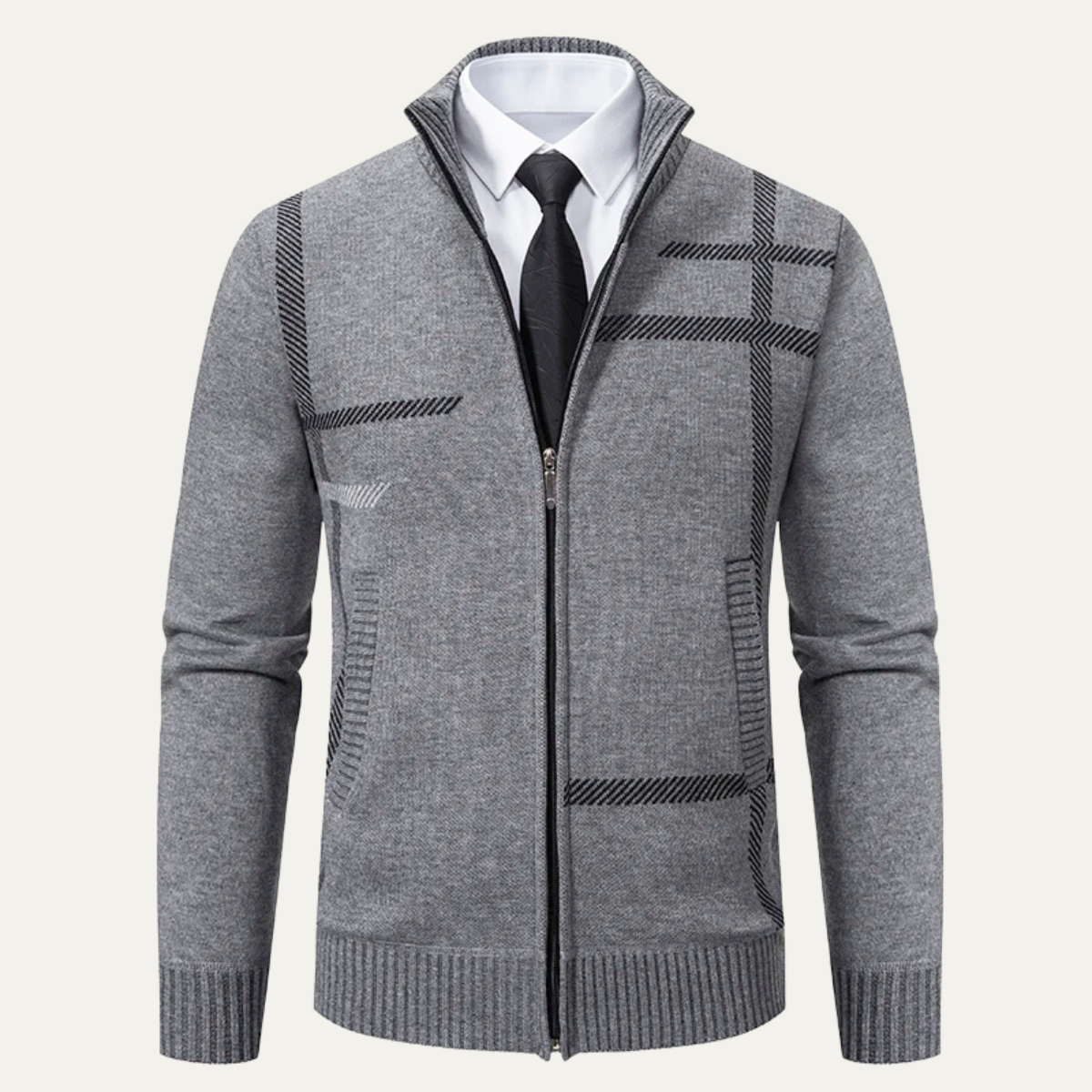 Warm Crew Neck Men's Zip Cardigan Sweater