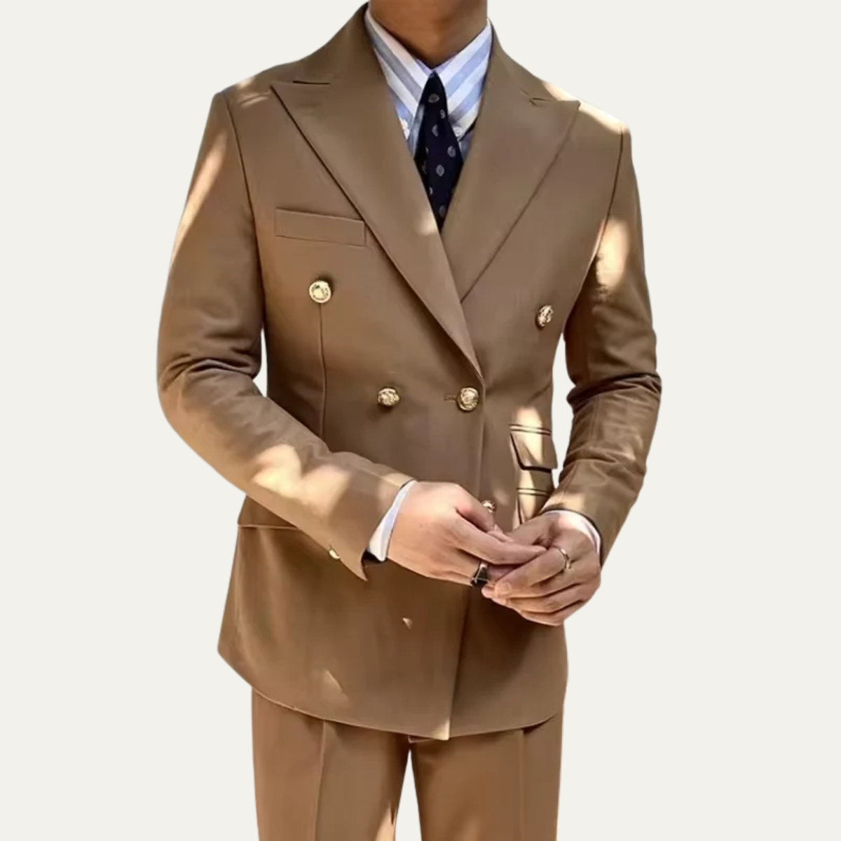 Elegant Mens Double Breasted Suit with Metal Buttons