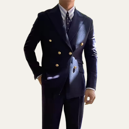 Elegant Mens Double Breasted Suit with Metal Buttons