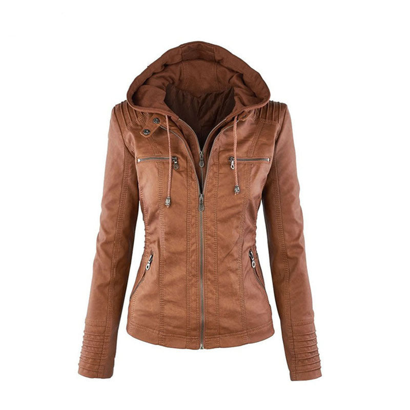 Chic Ladies Summer Leather Jacket Thin Design