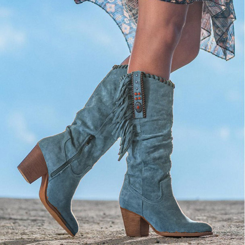 Stylish Women's Tall Winter Boots with Fringe