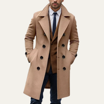 Classic Men's Long Wool Trench Coat