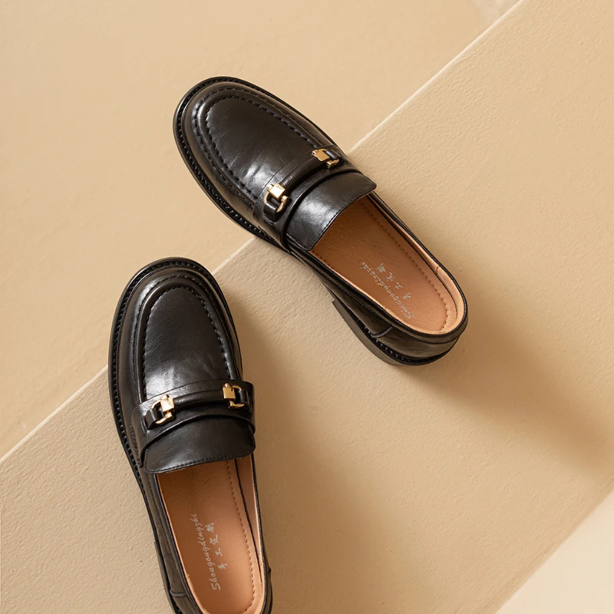 Men's Genuine Leather Slip On Loafers with Silver Buckle