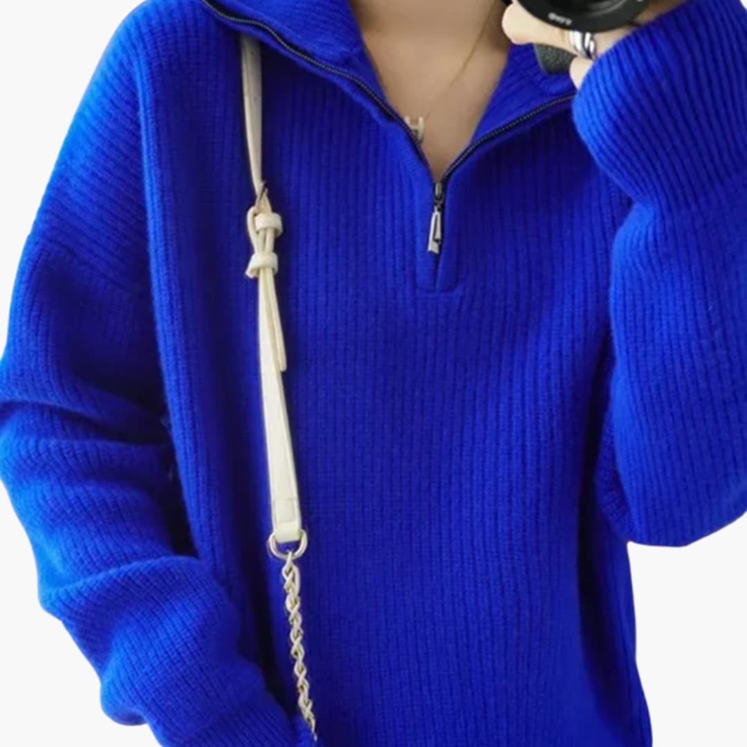 Women's Zip Up Ribbed Knit Sweater