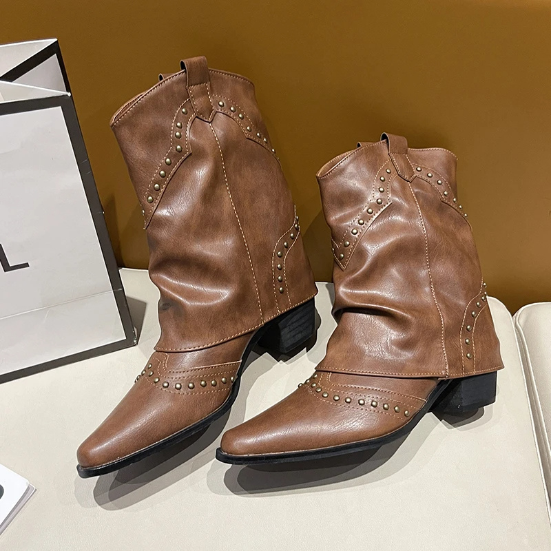 Decorative Buckle Cowboy Boots