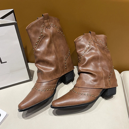 Decorative Buckle Cowboy Boots