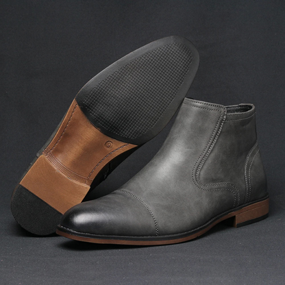 Stylish Men's Leather Side Zip Ankle Boots