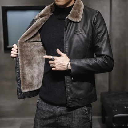 Warm Men's Faux Shearling Leather Winter Coat
