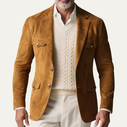 Stylish Men's Brown Suede Casual Jacket