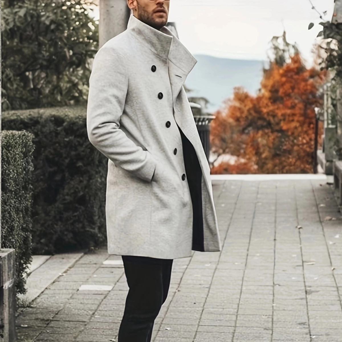 Warm Men's Wool Blend Winter Long Coat