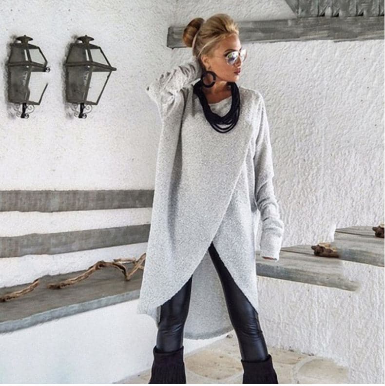 Cozy Oversized Woman Sweater Soft Asymmetric Hem - Nocini