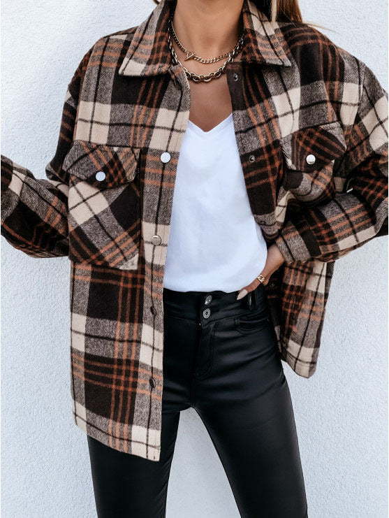 Cozy Plaid Flannel Shirt Jacket for Women - Nocini