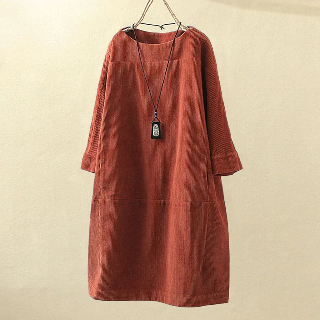 Relaxed Fit Corduroy Dress with Soft Sleeves