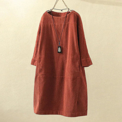 Relaxed Fit Corduroy Dress with Soft Sleeves