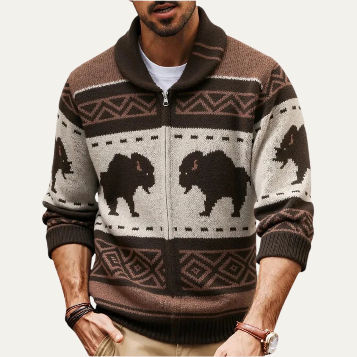 Classic Mens Vintage Buffalo Plaid Sweater Cardigan