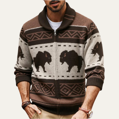 Classic Mens Vintage Buffalo Plaid Sweater Cardigan