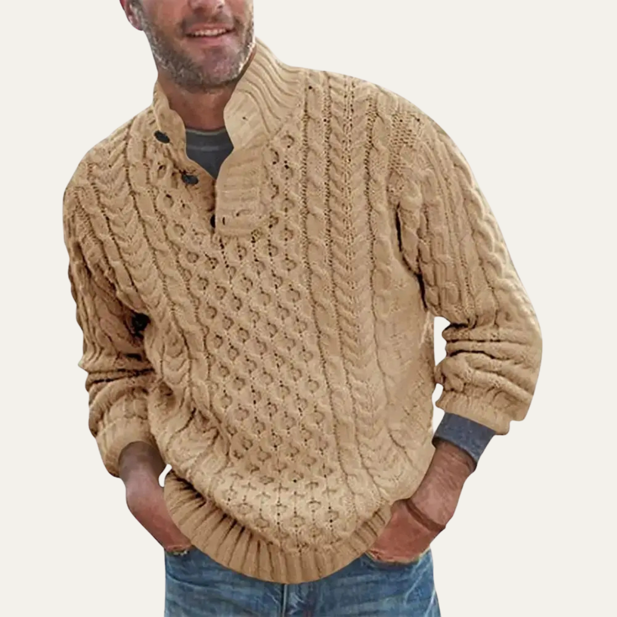 Thick Cable Knit Crew Neck Men's Sweater