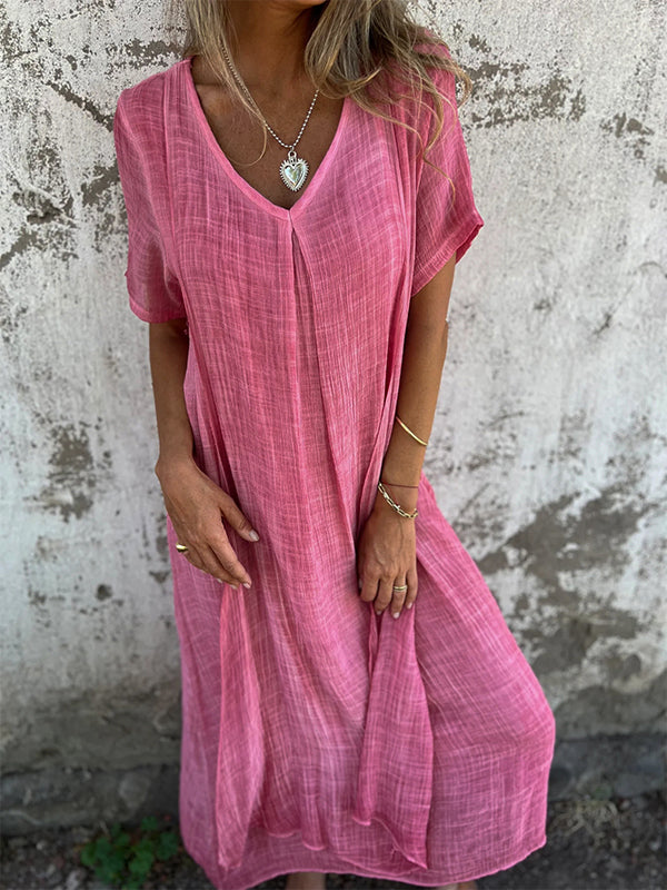 Comfortable V-Neck Short Sleeve Women's Dress