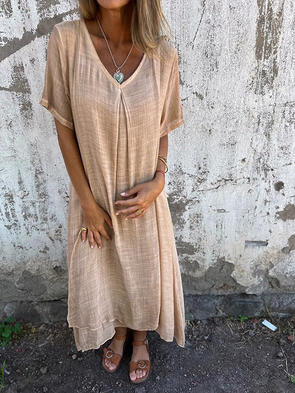 Relaxed Fit V-neck Summer Dress - Olytrend