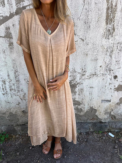 Relaxed Fit V-neck Summer Dress - Olytrend