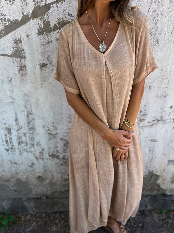 Comfortable V-Neck Short Sleeve Women's Dress