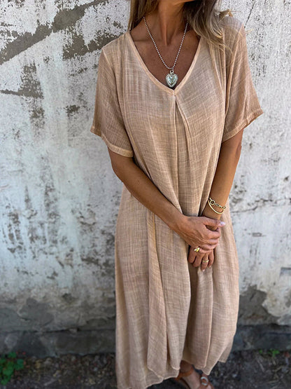 Comfortable V-Neck Short Sleeve Women's Dress
