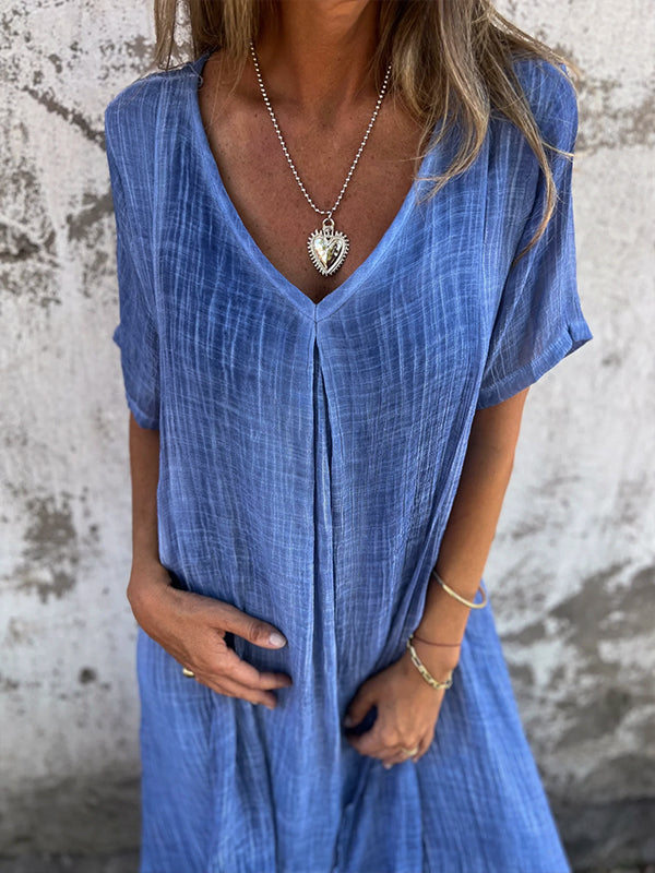 Comfortable V-Neck Short Sleeve Women's Dress - Nocini