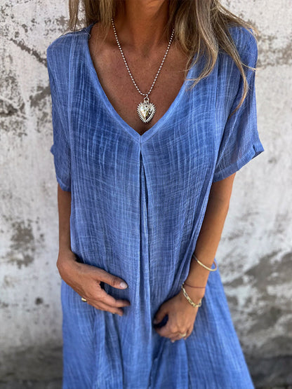 Comfortable V-Neck Short Sleeve Women's Dress - Nocini