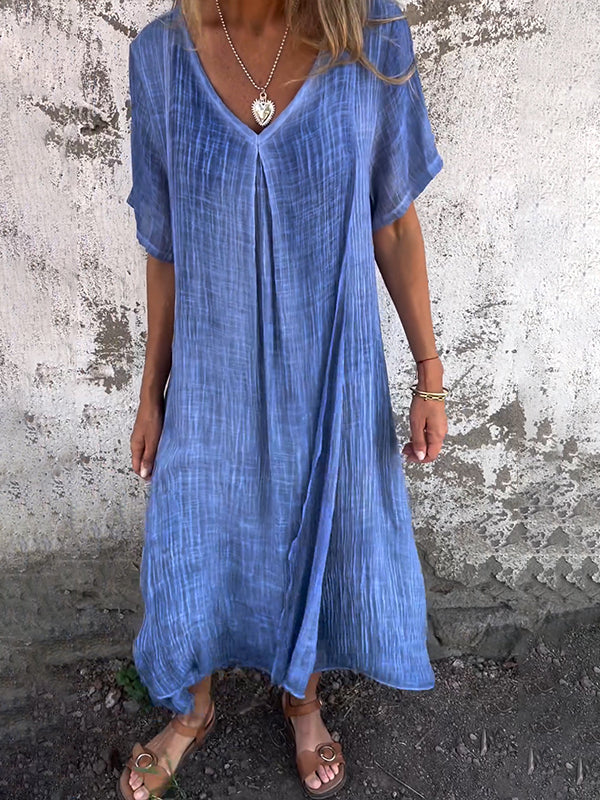 Comfortable V-Neck Short Sleeve Women's Dress