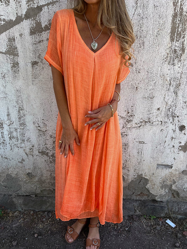Comfortable V-Neck Short Sleeve Women's Dress