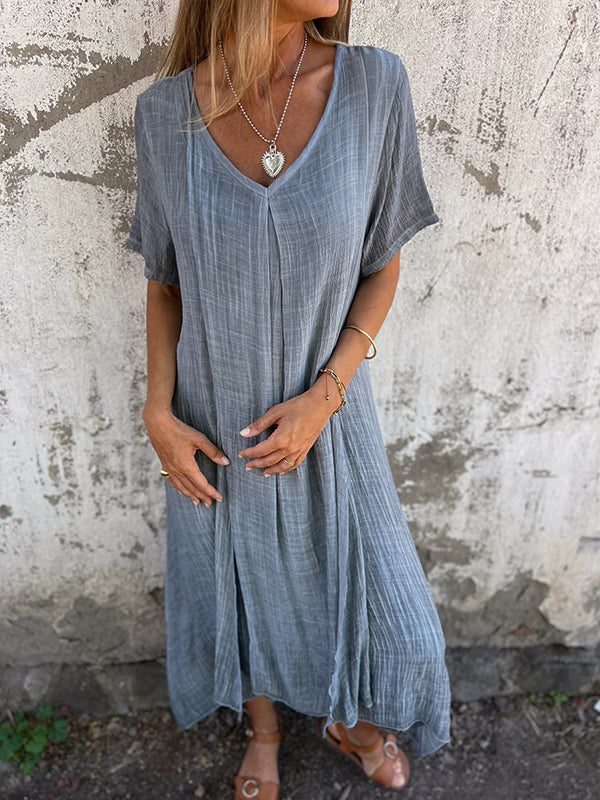 Comfortable V-Neck Short Sleeve Women's Dress