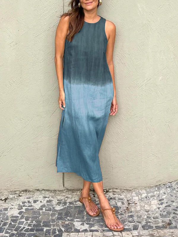 Summer Sleeveless Maxi Dress Round Neck Flowy Design