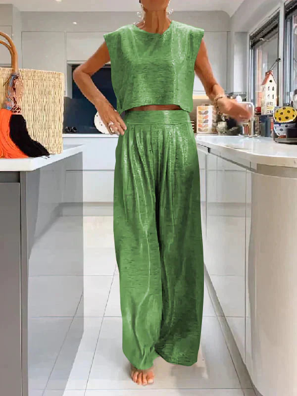 Summer Crop Top and Loose Fit Pants Set
