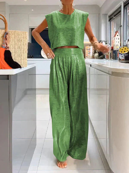 Summer Crop Top and Loose Fit Pants Set