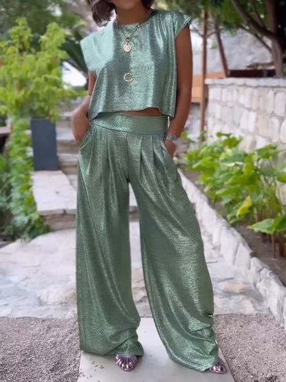 Summer Crop Top and Loose Fit Pants Set