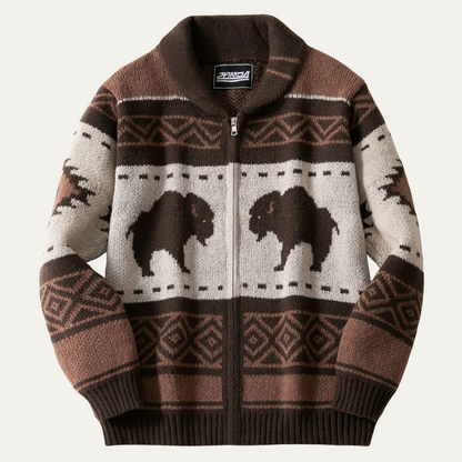 Classic Mens Vintage Buffalo Plaid Sweater Cardigan - Nocini