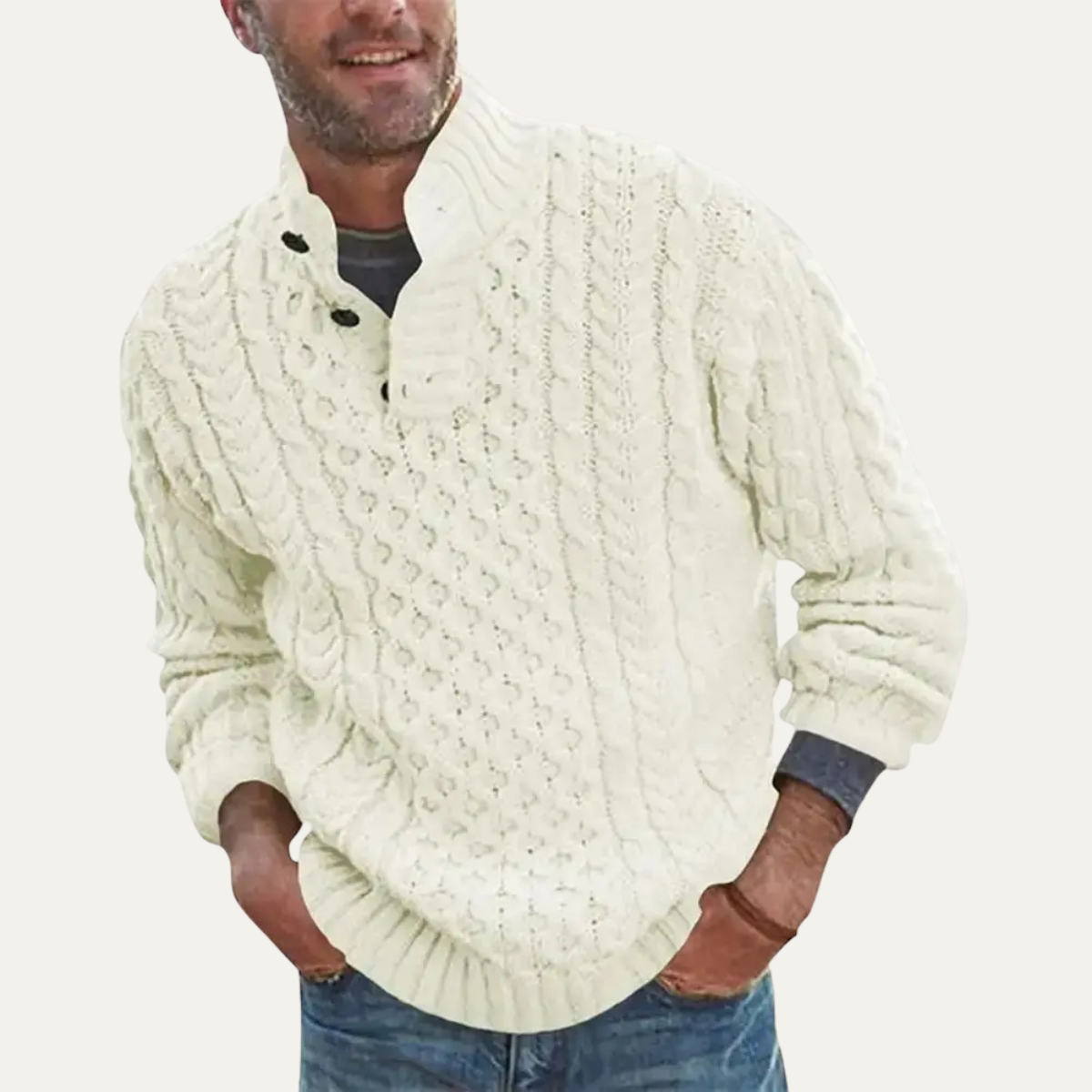 Thick Cable Knit Crew Neck Men's Sweater