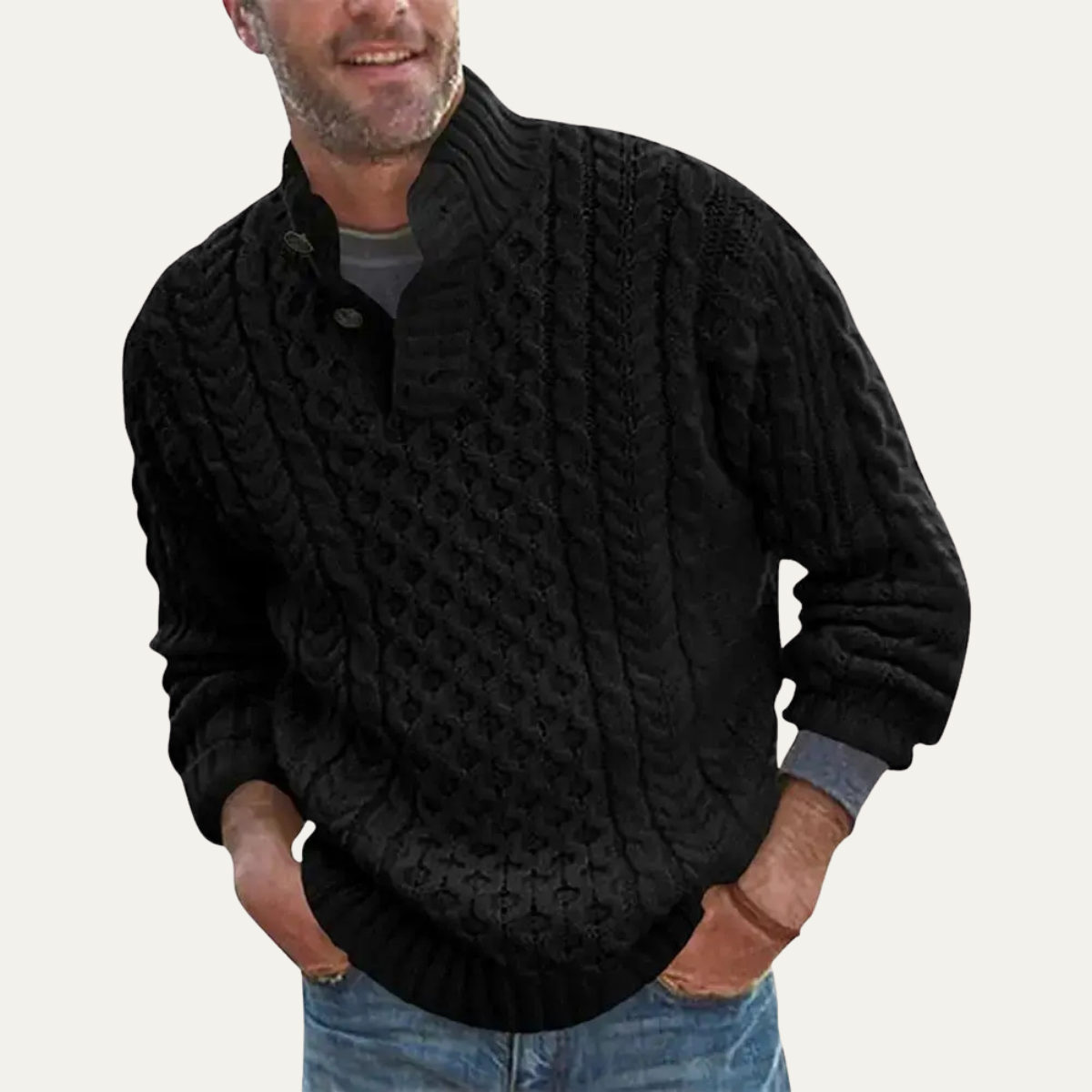 Thick Cable Knit Crew Neck Men's Sweater