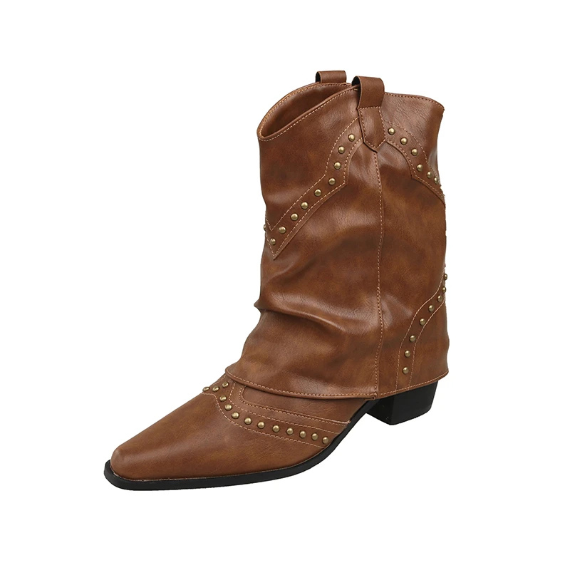 Decorative Buckle Cowboy Boots