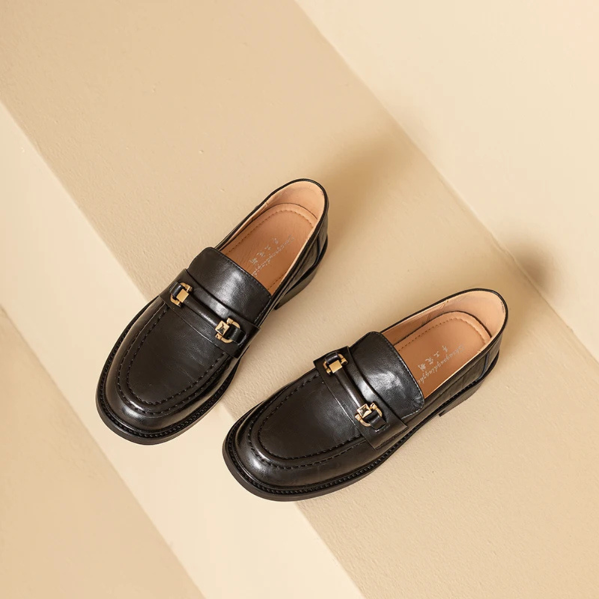 Men's Genuine Leather Slip On Loafers with Silver Buckle