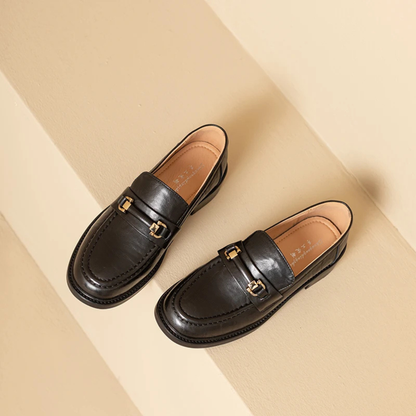 Men's Genuine Leather Slip On Loafers with Silver Buckle