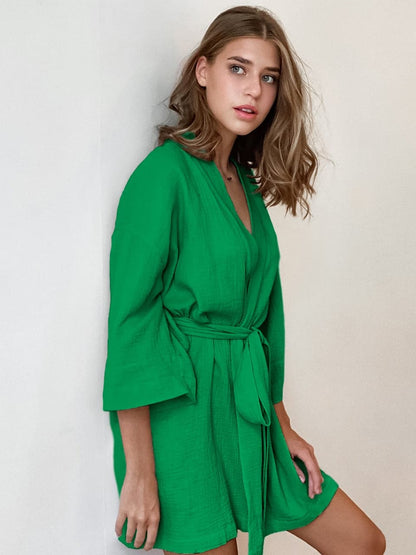 Elegant Long Sleeve Wrap Dress with Adjustable Belt