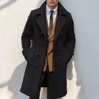 Classic Men's Long Wool Trench Coat