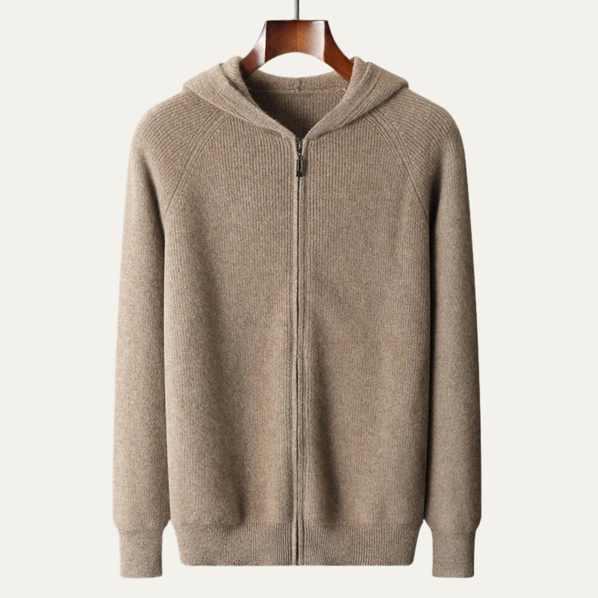 Warm Merino Wool Hooded Zip Up Sweater