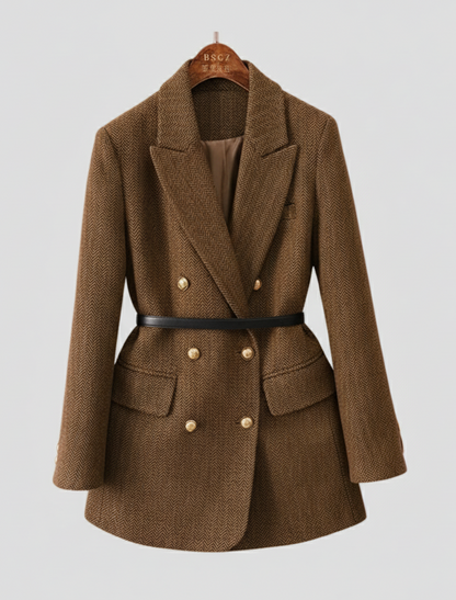 Elegant Ladies Tailored Jacket with Buckle Waist Coat