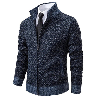 Men's Textured Zip Cardigan with Crew Neck and Ribbed Cuffs - Nocini