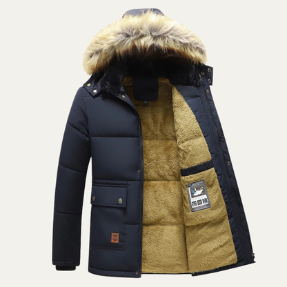 Warm Men's Hooded Parka Jacket with Faux Fur Collar - Nocini