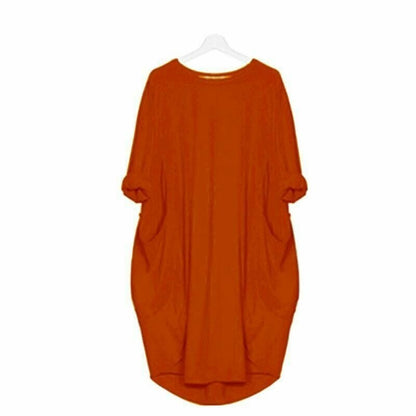Casual Loose Fit Women's Midi Dress with Pockets
