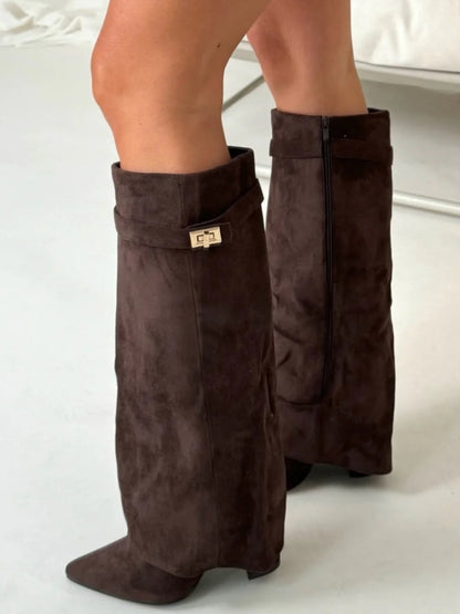 Tall Suede Ankle Boots with High Heel