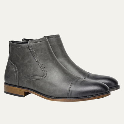 Stylish Men's Leather Side Zip Ankle Boots